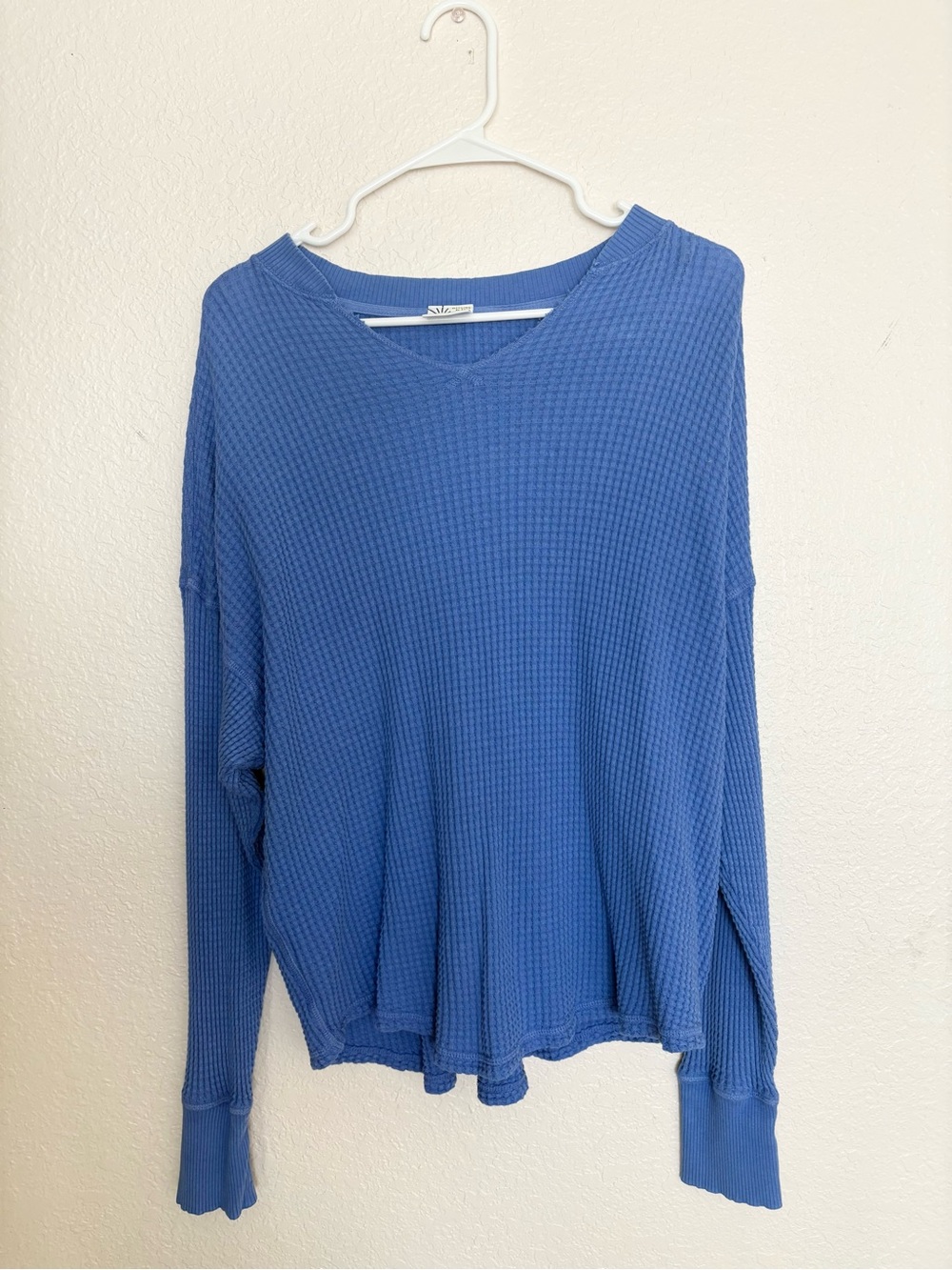 aerie Blue Waffle Knit Long Sleeve Top
